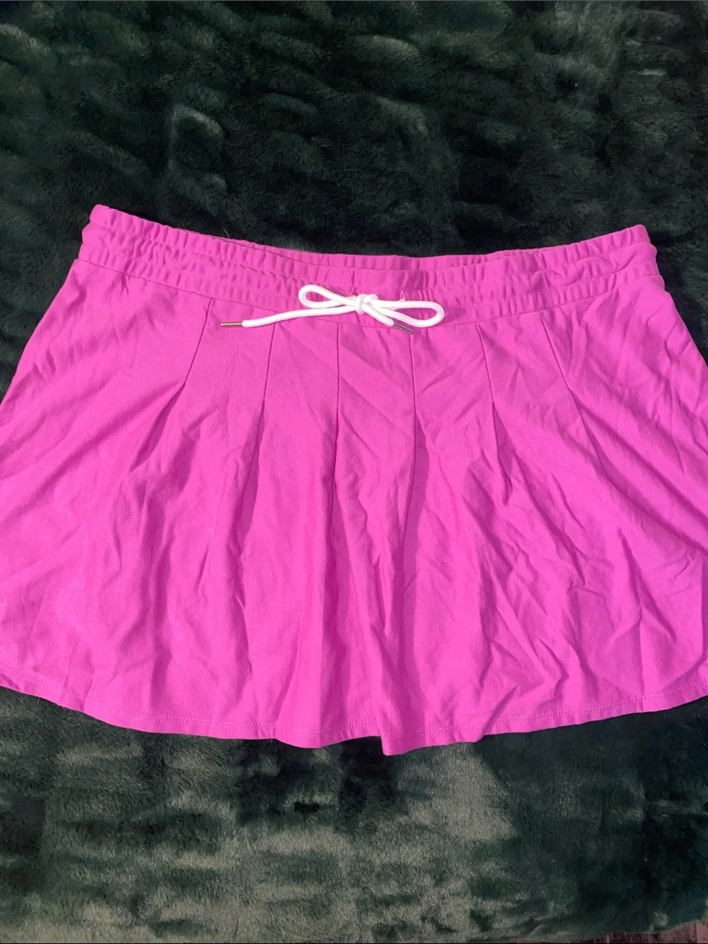 No Boundaries Bright Pink Pleated Skater Skirt with White Drawstring